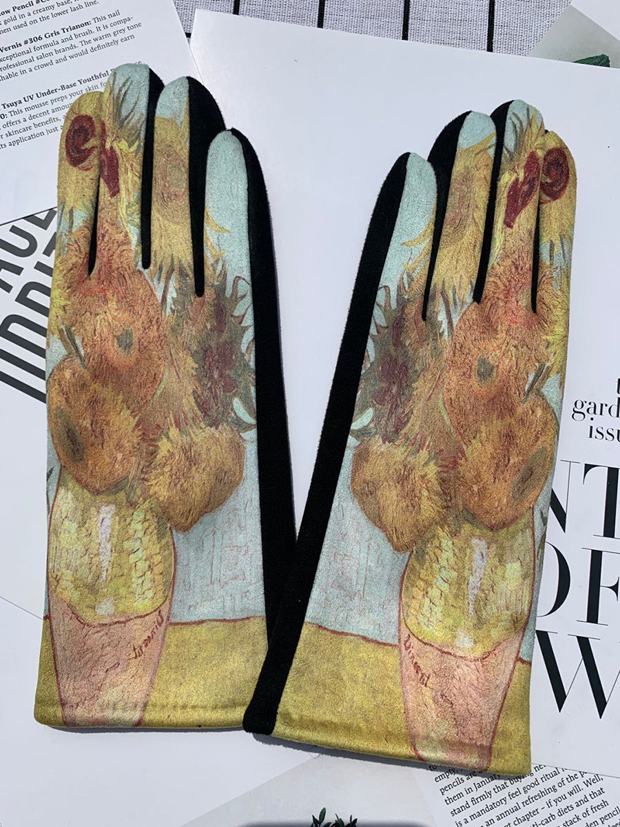 Women Fashion Print Warm Outdoor Gloves