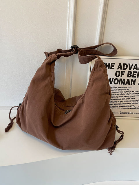 Women Casual Solid Large Capacity Canvas Cossbody Bag