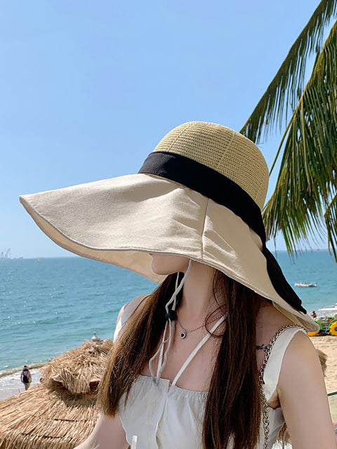 Women Casual Solid Large Brim Sunproof Hat