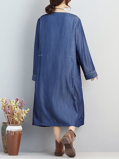 Women Casual Spring Simple Round Neck Loose Dress