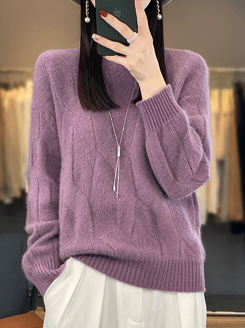 Maglione in maglia di lana con scollo a V e righe casual autunnali da donna