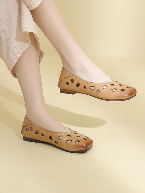 Women Summer Leather Cotout Solid Soft Shoes