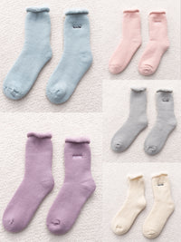 Thumbnail for 5 Pairs Women Winter Solid Cotton Fleece-lined Socks