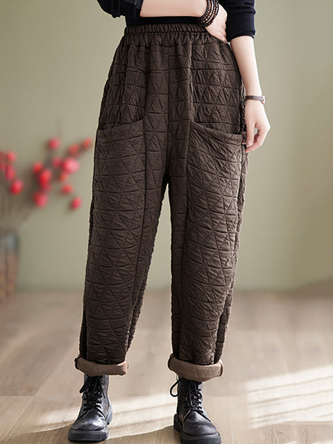 Dame Vinter Solid Cotton Loosee Polstret Harem Pants