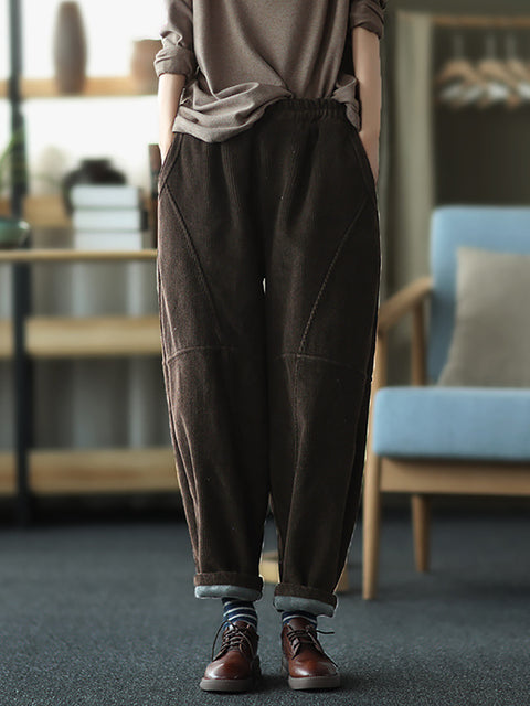 Plus Size Dam Vintage Solid Spliced Thicken Pants