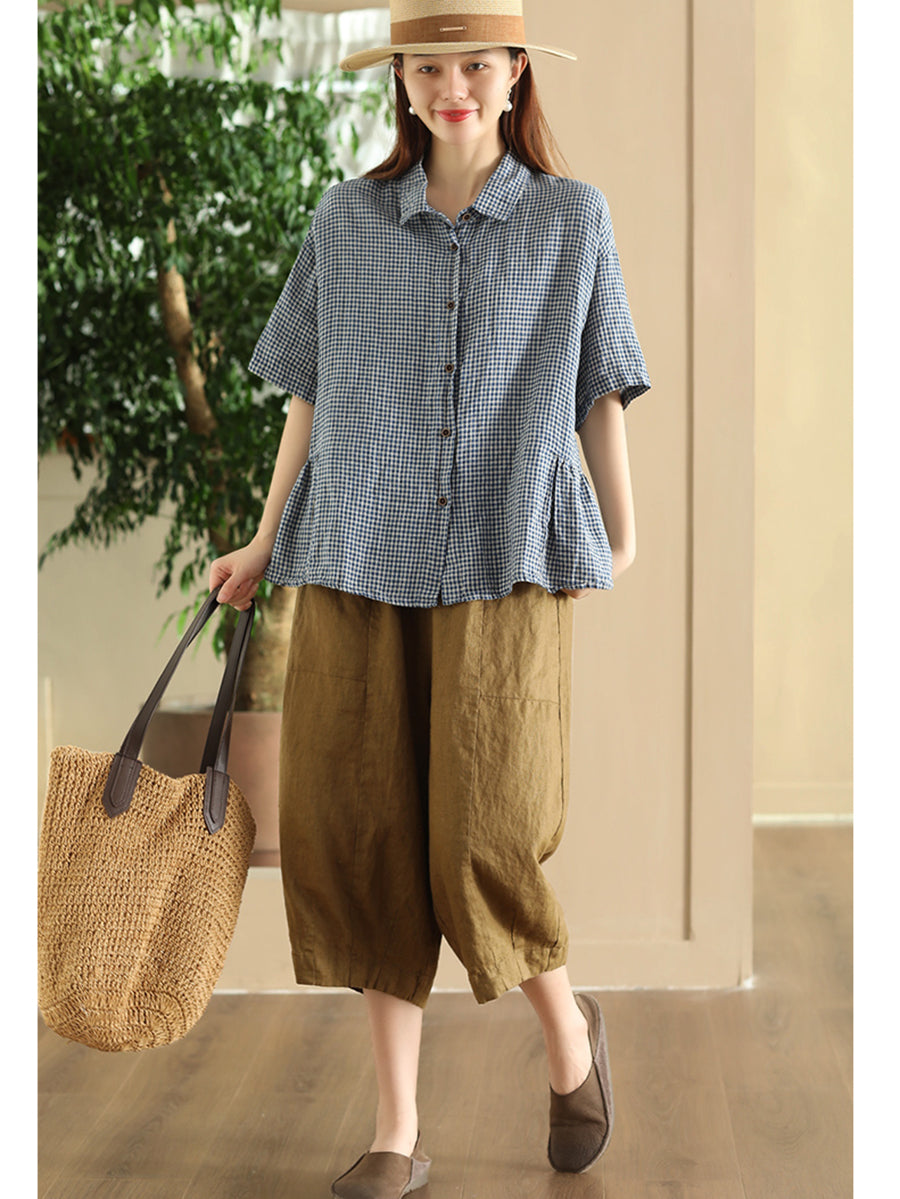 PLUS TAMANHA MULHERM Women Summer Casual Casual Button Cardigan Linen Shirt