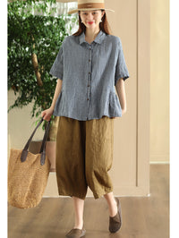 Thumbnail for PLUS TAMANHA MULHERM Women Summer Casual Casual Button Cardigan Linen Shirt