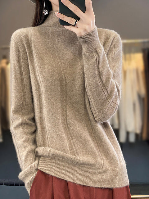 Damen Herbst Lässiger Streifen O-Ausschnitt Wollstrickpullover