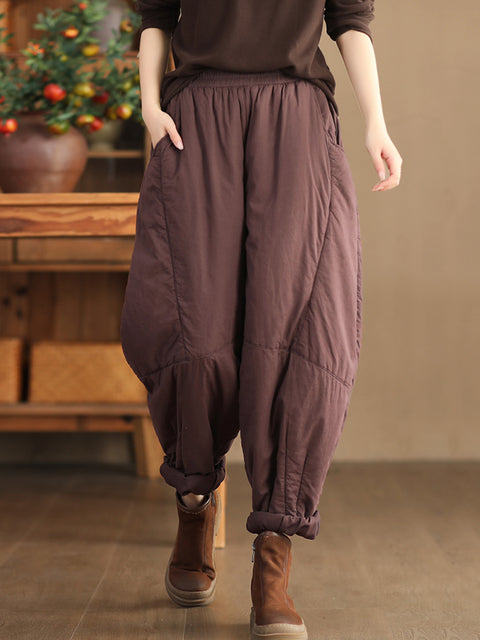 Plus Size Dame Vintage Solid Spleised Padded Harem Pants