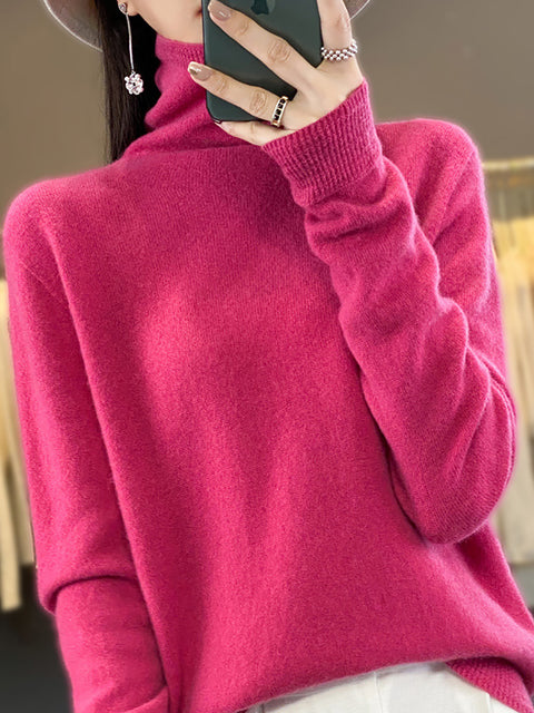 Women Autumn Turtleneck 100%Wool Soft Solid Sweater