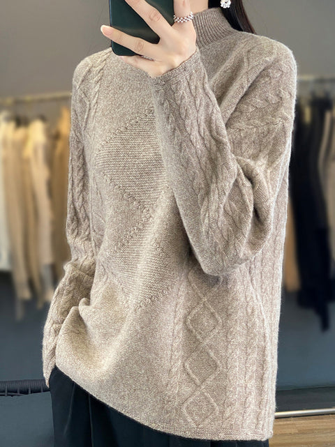 Damen Herbst Lässiger Streifen O-Ausschnitt Wollstrickpullover