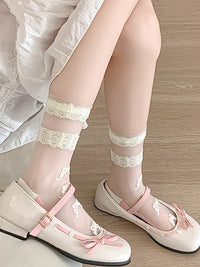 Thumbnail for 3 Pairs Women Elegant Flower Lace Spliced Thin Socks