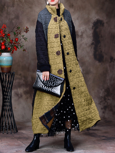 Plus Size Women Vintage Cotton Patchwork Long Coat