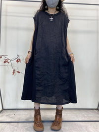 Thumbnail for Plus Size Women Summer Vintage Spliced Loose Cotton Vest Dress