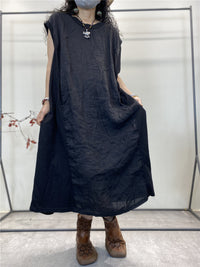 Thumbnail for Plus Size Women Summer Vintage Spliced Loose Cotton Vest Dress