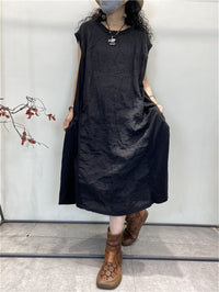 Thumbnail for Plus Size Women Summer Vintage Spliced Loose Cotton Vest Dress