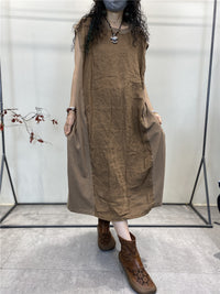 Thumbnail for Plus Size Women Summer Vintage Spliced Loose Cotton Vest Dress