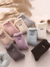 Thumbnail for 5 Pairs Women Winter Solid Cotton Fleece-lined Socks