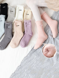 Thumbnail for 5 Pairs Women Winter Solid Cotton Fleece-lined Socks