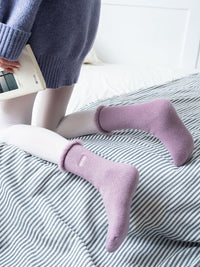 Thumbnail for 5 Pairs Women Winter Solid Cotton Fleece-lined Socks