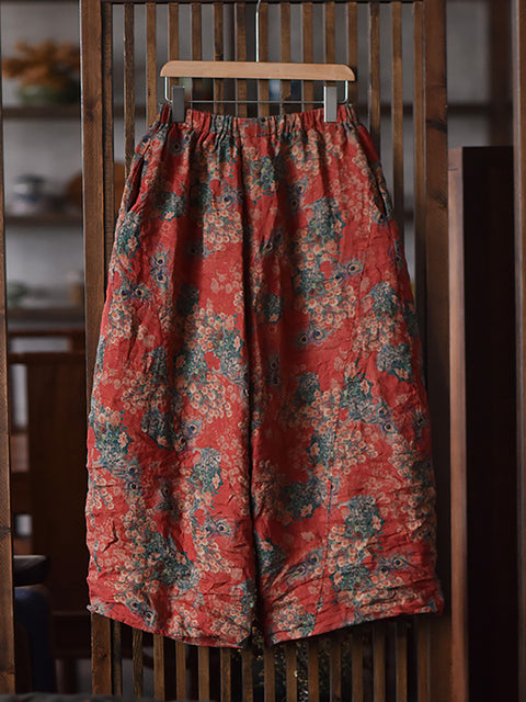 Pantaloni a gamba larga primaverili vintage floreali da donna