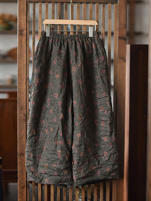 Pantalon large à imprimé floral vintage pour femme