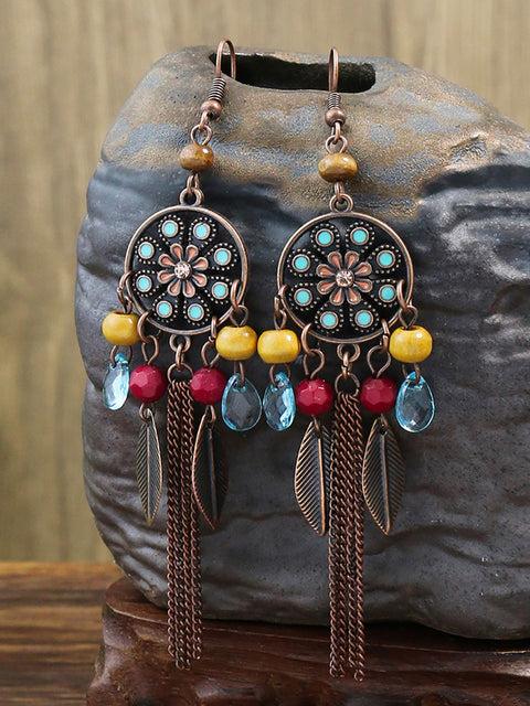 Bohemia Alloy Flower Bead Tassel øredobber