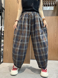 Thumbnail for Women Vintage Summer Plaid Cotton Linen Harem Pants