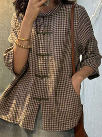 Thumbnail for Plus Size Women Retro Plaid Summer Cotton Button-up Shirt