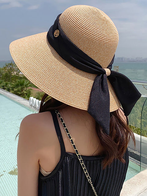 Dame Summer Straw Colorblock Sunproof Travel Hat