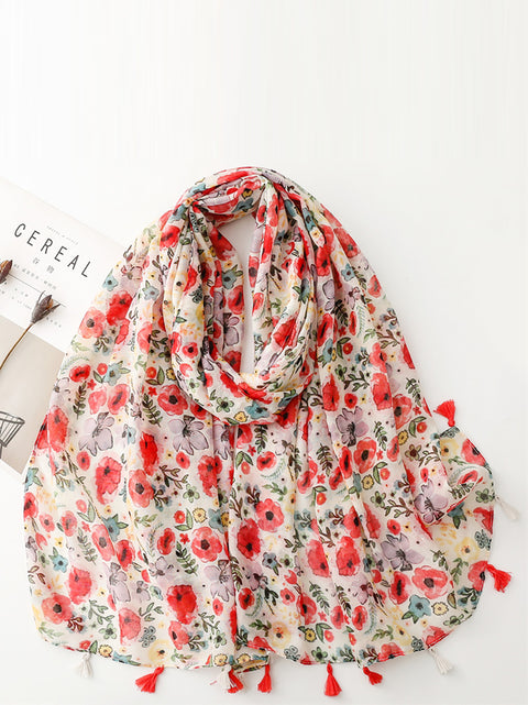 Kvinnor Reser Artsy Flower Tofs Sjal Scarf