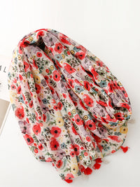 Thumbnail for Women Travel Artsy Flower Tassel Shawl Scarf