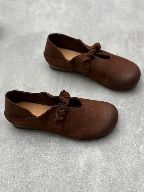 Chaussures plates d'été vintage en cuir souple pour femmes