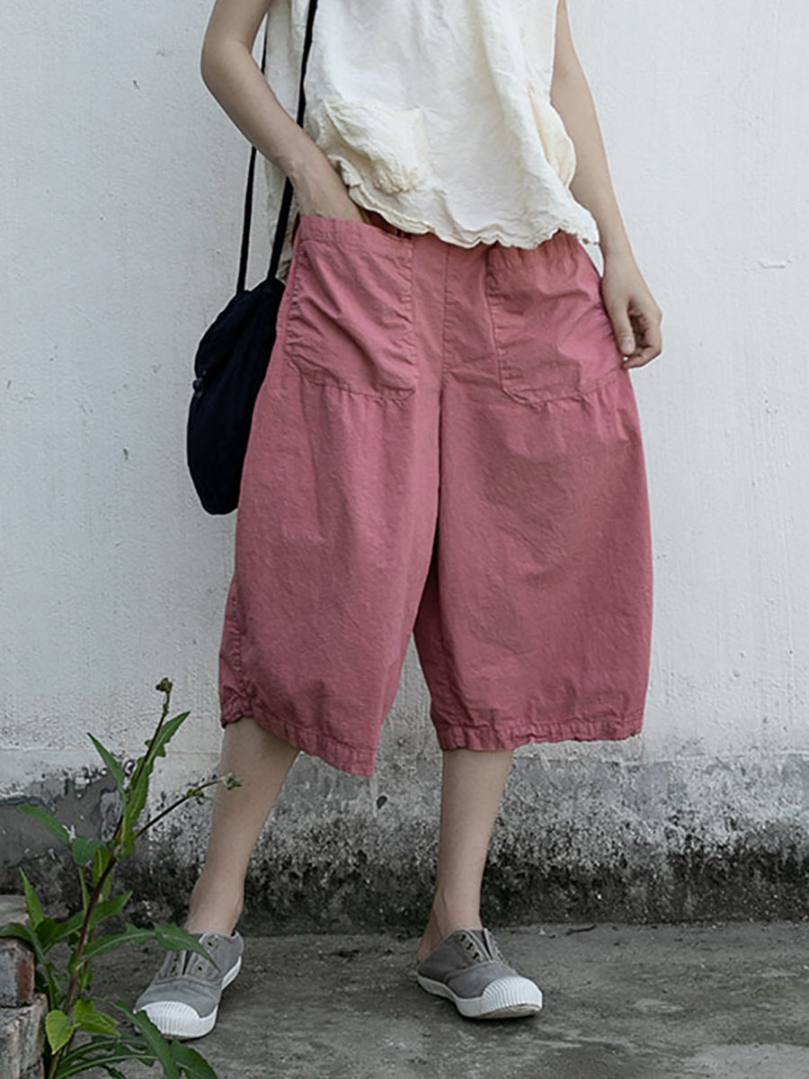 Plus Size Women Summer Casual Solid Loose Cotton Pants