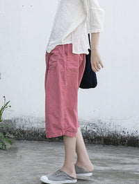 Thumbnail for Plus Size Women Summer Casual Solid Loose Cotton Pants