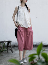 Thumbnail for Plus Size Women Summer Casual Solid Loose Cotton Pants