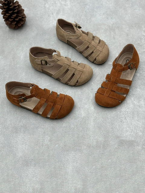 Damen Sommer Casual Leder Gespleißt Flache Sandalen