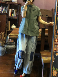 Thumbnail for Women Vintage Patch Spliced Denim Loose Harem Pants