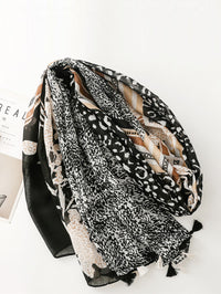 Thumbnail for Women Flower Leopard Print Spliced Tassel Scarf