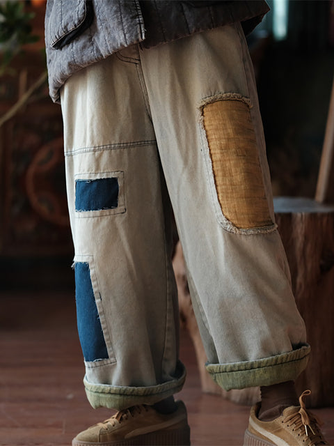 Dámské harémové kalhoty Vintage Patch Spliced Denim