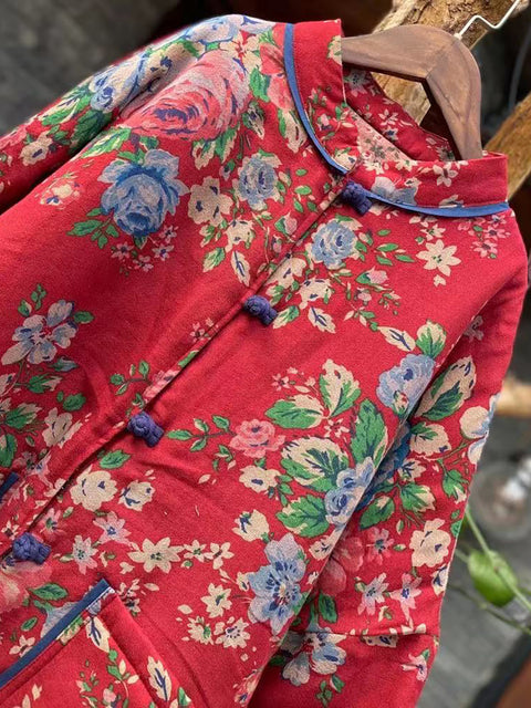 Manteau court vintage à imprimé floral pour femme, col en V