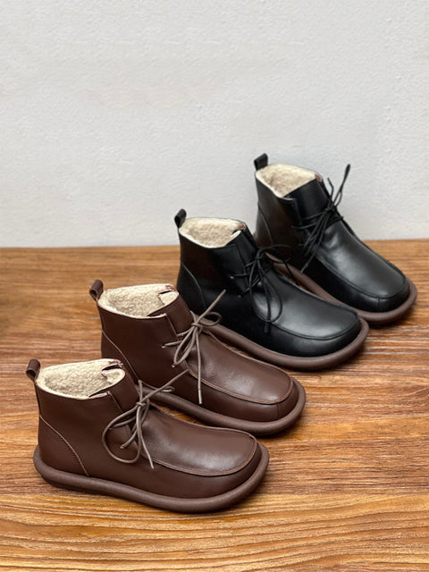 Kvinner Vinter Retro Myke Ekte Skinn Flat Boots