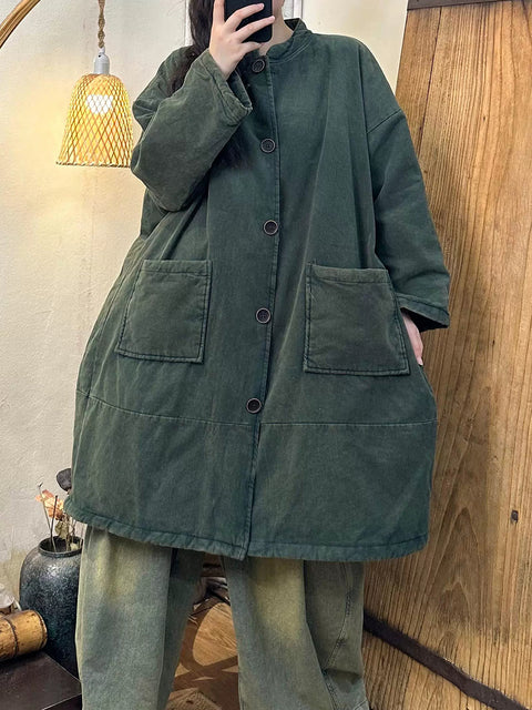 Kvinnor Vintage Höstblomma Button-up bomull Coat