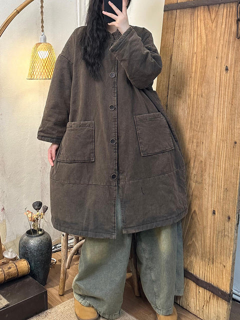 Kvinnor Vintage Höstblomma Button-up bomull Coat