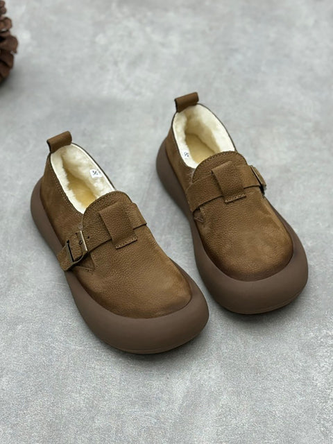 Women Winter Leather Warm Fleece-lined Flat Shoes