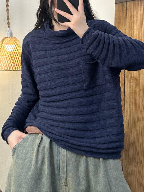 Kvinner Casual Høst Colorblock Stripe O-hals bomullsgenser