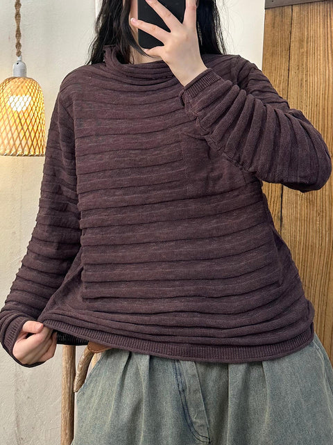 נשים קז'ואל סתיו Colorblock Stripe O-Neck כותנה סווטשירט