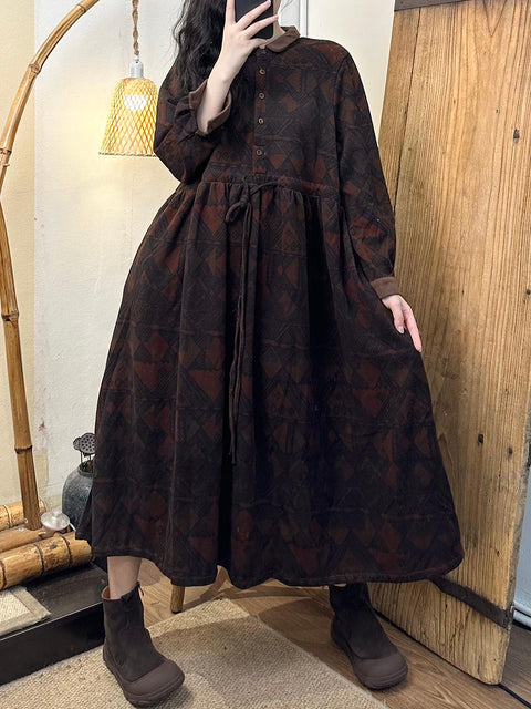 Kvenna Vintage Autumn Flower Colorblock Long Robe Dress