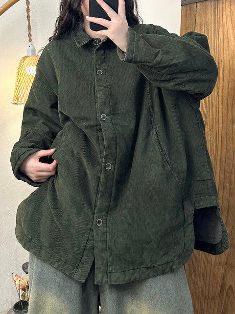 Kvinnor Vintage Höstblomma Button-up bomull Coat