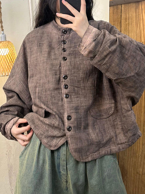 Kvinner Vintage Høstblomst Button-up Cotton Coat